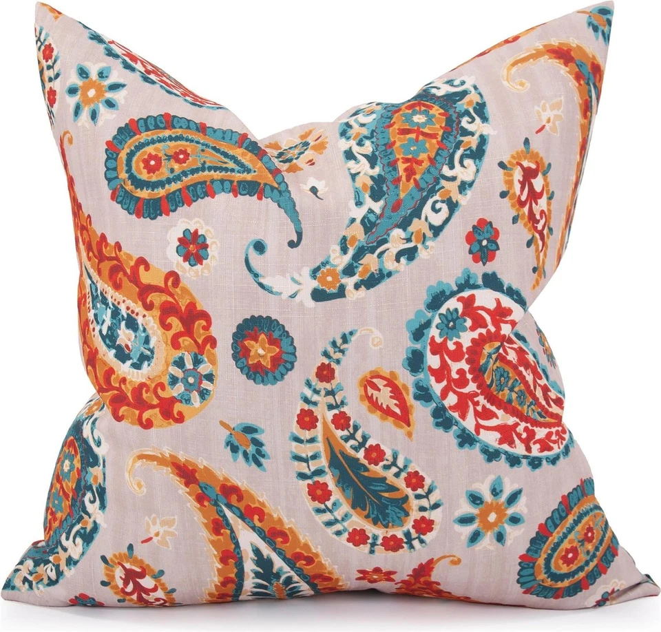 Vibrant Boteh Turquoise Paisley Pillow by Davida Kay - Image 1 of 1