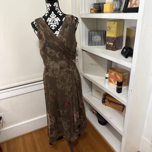 Neu Vintage Lauren Ralph Lauren 100 % Seide Kleid Damen 10 Blumen Volant Midi - Bild 1 von 12