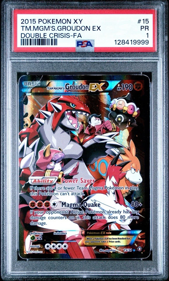 2015 POKEMON XY DOUBLE CRISIS #15 FULL ART/TEAM MAGMA'S GROUDON EX PSA 1 💎 - Image 1 of 1