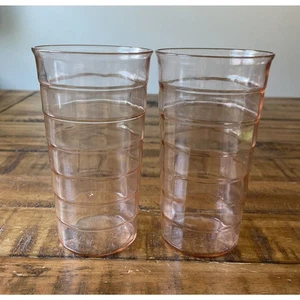 2 Hocking Pink Block Optic 5” 12 oz. Flat Tumblers. Excellent Condition - Picture 1 of 16