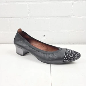 HISPANITAS Black Leather Court Shoes- Block Heel- Slip ON Size 4 UK - Picture 1 of 7