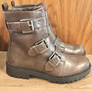 SO Women's Broccoli Lace Up/Zipper Combat Boots Brown Cognac Size 9.5 - Picture 1 of 6