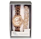 Time & True Womens Wristwatch Watch Bracelet Set Rose Gold Tone Crystal Accents