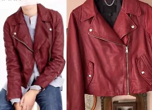 J CREW Collection Sz L washed Leather Motorcycle Jacket FW 2018 brick red - Picture 1 of 8