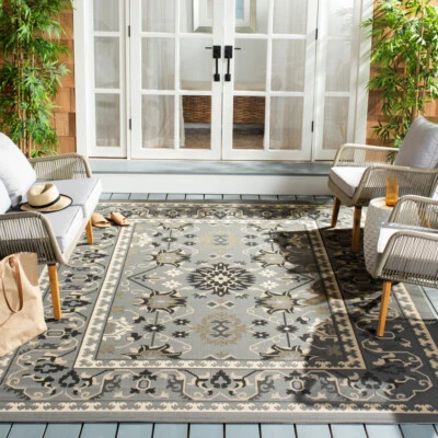 SAFAVIEH Indoor Outdoor CY6727-67 Courtyard Grey / Cream Rug - Image 1 of 4