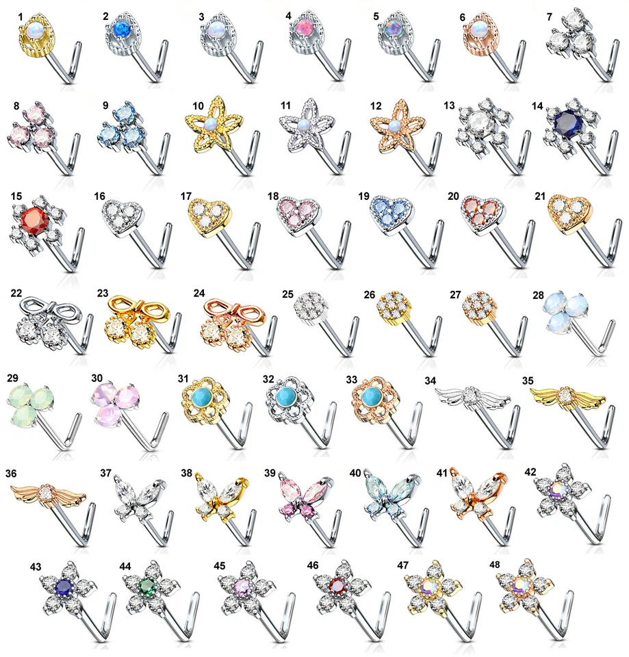 Pendiente Nariz Tornillo Anillo Piercing Acero Quirúrgico Corazón Flor con Gemas - Imagen 1 de 1