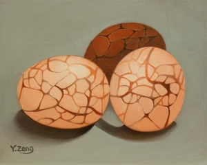 Three tea eggs, Original artwork oil painting on canvas board, food art 8''x10" - Picture 1 of 6