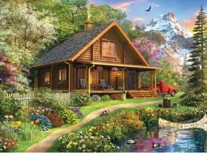 Jigsaw Puzzle Landscape Mountan Cabin Vacation Retreat 500 piece NEW 19"x14" - Picture 1 of 1