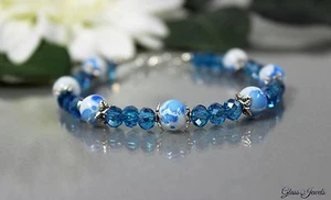 Glass Jewels Silber Armband Perlen Türkis Sommer Länge 19,5 cm #G006 - Bild 1 von 2