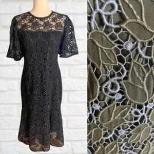 Shoshanna Black Blue Lace Short Sleeve Mermaid Silhouette Dress Cocktail Sz 8 - Picture 1 of 14