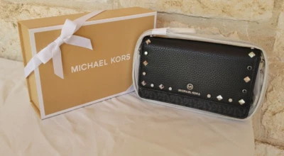 NEW MICHAEL KORS Jet Set Small Leather/Logo Crossbody bag BLACK/Silver Studded - Image 1 of 4