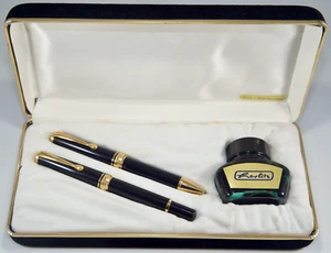 Herlitz Bugatti Deluxe Fountain Pen Set 14k Gold 585 Black W. German Ball Point - Picture 1 of 18