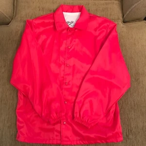 Vintage 80s 90s BIRDIE Richard Leslie Red Satin Jacket Hempstead Soccer Club M - Picture 1 of 12