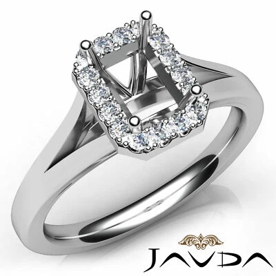 Halo Emerald Diamond Split Shank Semi Mount Pave Setting Engagement Ring 0.20Ct. - Image 1 of 4