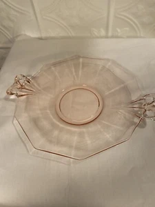 Vintage Pink Dish Uranium Depression Handles Octagon Serving Plate - Imagen 1 de 8