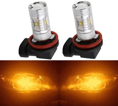 LED 80W H9 Orange Amber Two Bulbs Head Light High Beam Replacement Show Use - Image 1 of 4