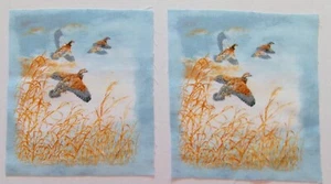 Cotton Fabric Flying Quails - 2 Pieces - Pic C = 6"L x 5"W - Picture 1 of 2