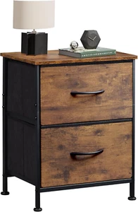 Night Stand, Small 2 Drawer Dresser, Nightstand with Fabric Bins for Bedroom, Cl - Picture 1 of 8