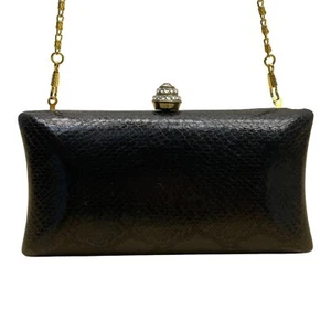 Urban Expressions Black Faux Snake Skin Gold Chain & Rhinestones Clasp Clutch - Picture 1 of 10
