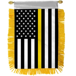1 Dozen Thin Yellow Line Mini Banner Flag 4x6in Rear view Mirror Flag - Picture 1 of 2