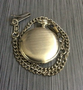 Men's Silver Classic Pocket Watch Quartz 12/24 Roman/Arabic Hours on Chain New! - Picture 1 of 2