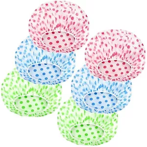 6PCS Shower Caps, Elastic Reusable Waterproof Plastic Shower Cap for Women Ladie - Picture 1 of 9