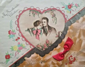Vintage 30er Jahre Valentinskarte Art Deco My Sweethearts Valentine elegant groß - Bild 1 von 6