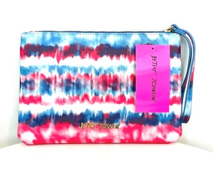 Betsey Johnson Tie Dye Wristlet Pouch Handtasche rot weiß blau Make-up/Handytasche Neu mit Etikett - Bild 1 von 4