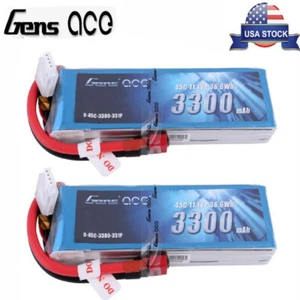 2X Gens Ace 3300mAh 11.1V 45C 3S Lipo Battery T plug For RC Glider 3D plane New - Picture 1 of 5