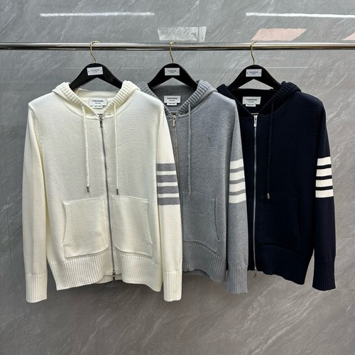 Thom Browne donna nuovo quattro barre a righe maniche lunghe con cappuccio schiena lavorato a maglia