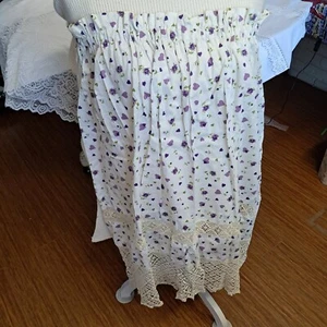 Crochet Lace Trim apron Purple Floral Hearts Cottagecore Elastic Waist - Picture 1 of 6