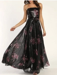 Lulus Sweep Of Romance Black Sequence Dress Large - Bild 1 von 5