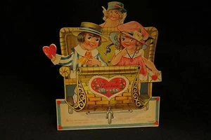 Tarjeta de San Valentín Rickshaw Boardwalk vintage principios de 1900 Alemania - Imagen 1 de 5