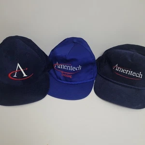 Vintage Ameritech Strapback Snapback Trucker Hat Lot of 3 Corduroy & Training - Picture 1 of 10