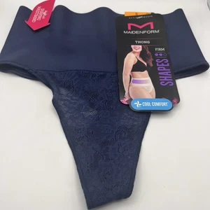 Maidenform Women's No Pinch S Tame Your Tummy Shaping Lace Thong DM0049 Blue NWT - Picture 1 of 11