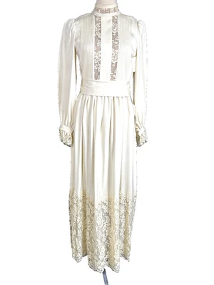 Precioso Vestido Pradera Boda Vintage Años 70 Carson Pirie Scott Chicago Crepe Encaje Foto 1 de 4