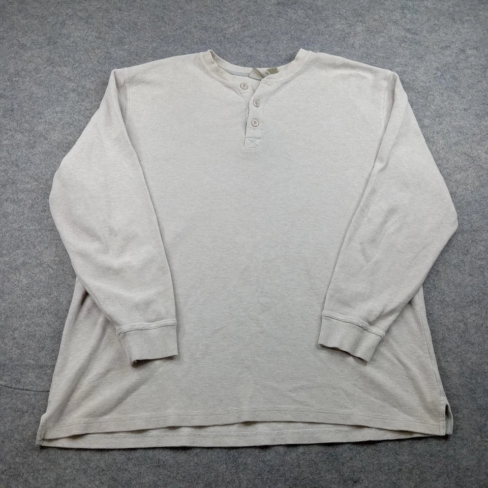 Camisa LL Bean Para Hombres XL Alta Beige Henley Manga Larga Tejido Gofre Pullover Algodón Foto 1 de 4