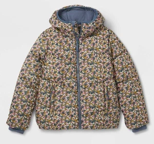 All in Motion Mädchen kurze gefütterte Jacke Wintermantel Kapuze Blumenmuster XS X-Small - Bild 1 von 7