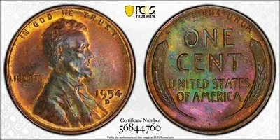 1954-D Lincoln Wheat Cent, PCGS MS64RB, Rainbow Toned! - Image 1 of 3
