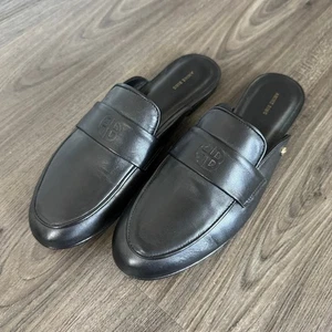 Anine Bing Corrine Black Smooth Leather Slip On Flat Mules 37 NEW Logo Loafer - Picture 1 of 8