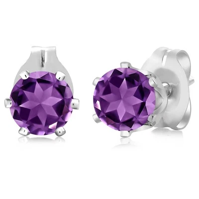 Aretes de latón enchapados en plata amatista púrpura forma redonda de 0,90 quilates Foto 1 de 3