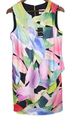 Vestido Vaina Joseph Ribkoff Talla 6 Nuevo con Etiquetas Colorido Estampado de Hojas Volantes Sin Mangas Foto 1 de 4