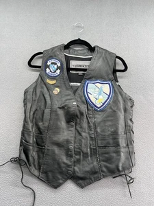 UNIK Premium Leather Motorcycle Vest Mens XLT Blue Knights Georgia XI Patches - Picture 1 of 11