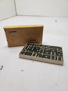 Vintage No. 616 Standard Marblelike Dominoes Black Puremco Manufacturing Co USA - Picture 1 of 5