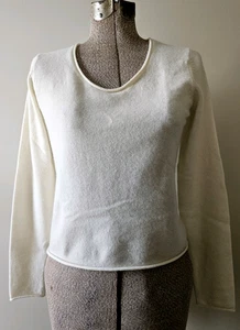 Sundance Sweater 100% Cashmere Roll Hem Boxy Cream Petite PXS - Picture 1 of 10