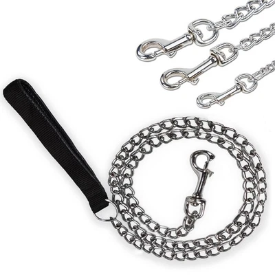 PETTOM 120cm Hundeleine Stark Metall mit Kette kurz Führungsleine Leder Kettenleine