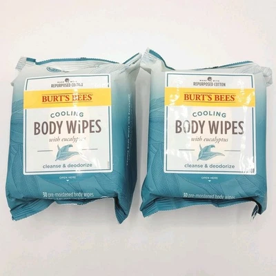 2x Burt's Bees Cooling Body Wipes w/ Eucalyptus Cleanse & Deodorize Discontinued - Image 1 of 4