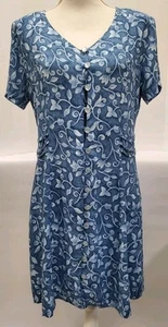 Fashion Bug Dress Sz 12 Blue Floral Print Knee Length Vintage 80's Short Sleeve - Picture 1 of 10