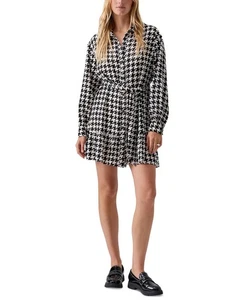 Sanctuary Women's Tiered Long-Sleeve Shirt Dress (Pulse Houndstooth, X-Large) - Picture 1 of 6