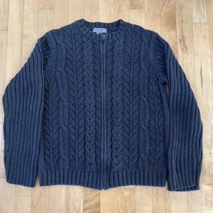 Vtg Eddie Bauer Sweater Women's M 100% Cotton Cable Knit Cardigan Gray Heavy Zip - Picture 1 of 6